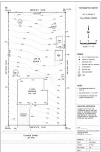 A property map with contour lines showing how the ground rises and falls