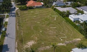 Aerial view of a flat residential lot showing subtle elevation changes across the property