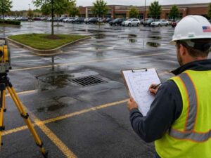 Topographic survey data used to evaluate parking lot drainage improvements in Hollywood Florida.